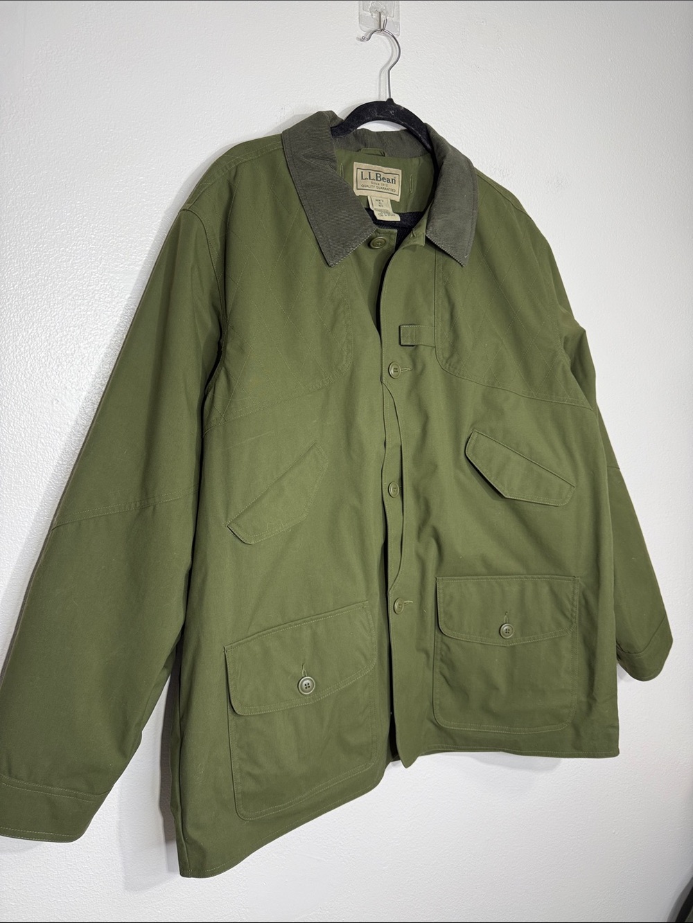 L.L. Bean Upland Hunter Field Jacket Waterproof Corduroy Trim Size XL green